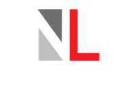 a red and black triangle logo with the letter n